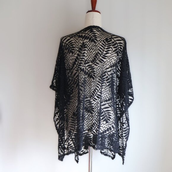 Torrid Lace Open Wrap Womens One Size Black Boho Festival Leaf and Dot Pattern - Picture 2 of 5